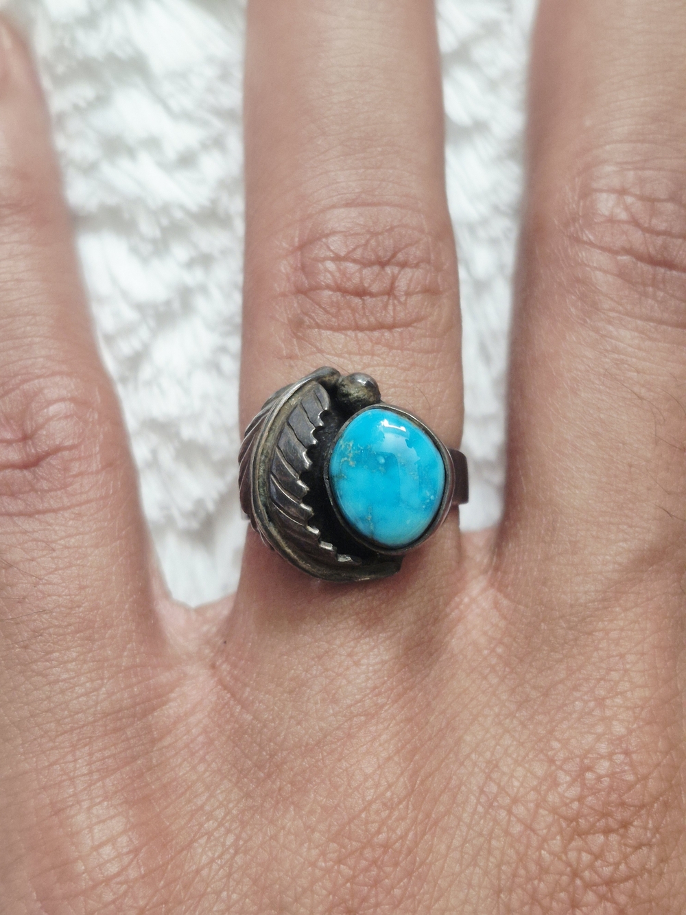 Vintage Navajo Oxidized Sterling Silver Turquoise Ring